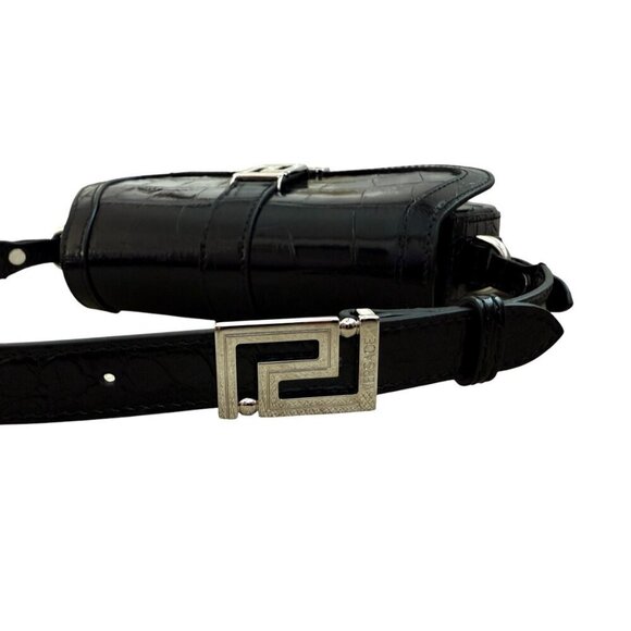 Versace 1010951 Crocodile-Embossed Black Leather Mini Bag - Picture 5 of 13